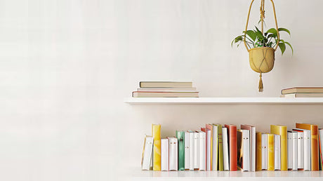 Wooden bookcase with space-saving corner bookcase design ideal for organizing books and home décor.