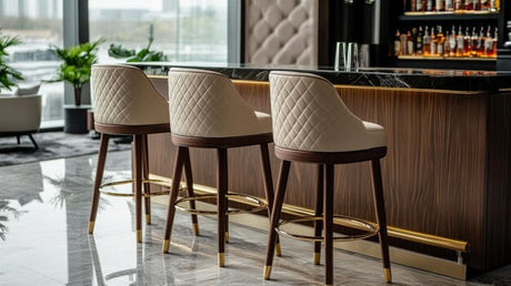 Ergonomic upholstered bar stools with rattan breakfast bar stool design for comfortable kitchen seating.
