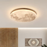 Wood-rim moon flush mount ceiling light product photo on a white backdrop