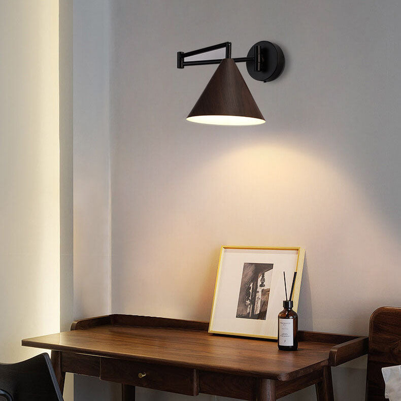 Contemporary Nordic Cone Swing Arm Wall Sconce Lamp Iron 1-Light