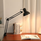 Full side view of the long arm clip-on desk lamp