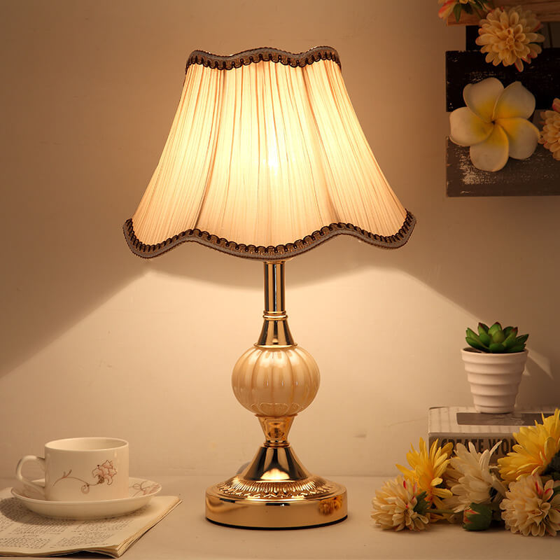 White base table lamp with multicolour rose floral print shade