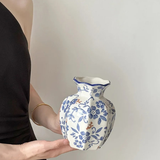 Blue White Porcelain Ceramic Vase Hand-Painted Floral Home Decor