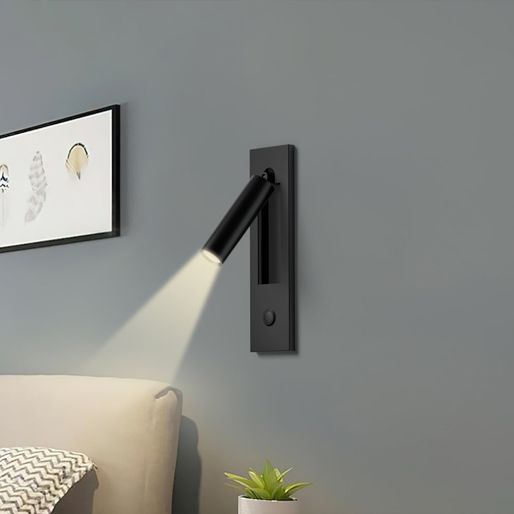 Side profile of the slim reading wall light against a neutral wall