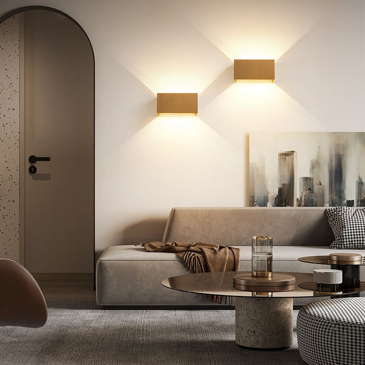 Detail of the LED emitter inside a white aluminum wall sconce