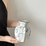 Blue White Porcelain Ceramic Vase Hand-Painted Floral Home Decor