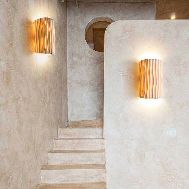 Contemporary Nordic Striped Half Cylinder Wall Sconce Lamp Resin 2-Light