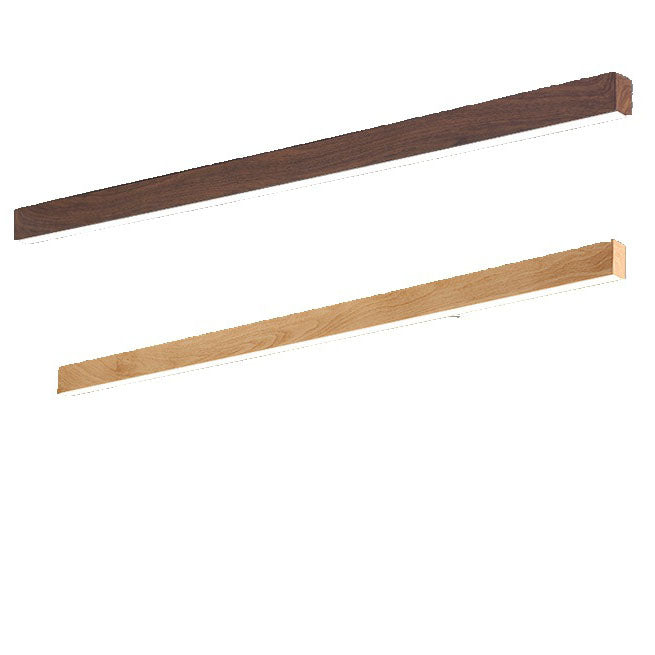 Slim aluminum LED ceiling bar finished in a natural wood tone