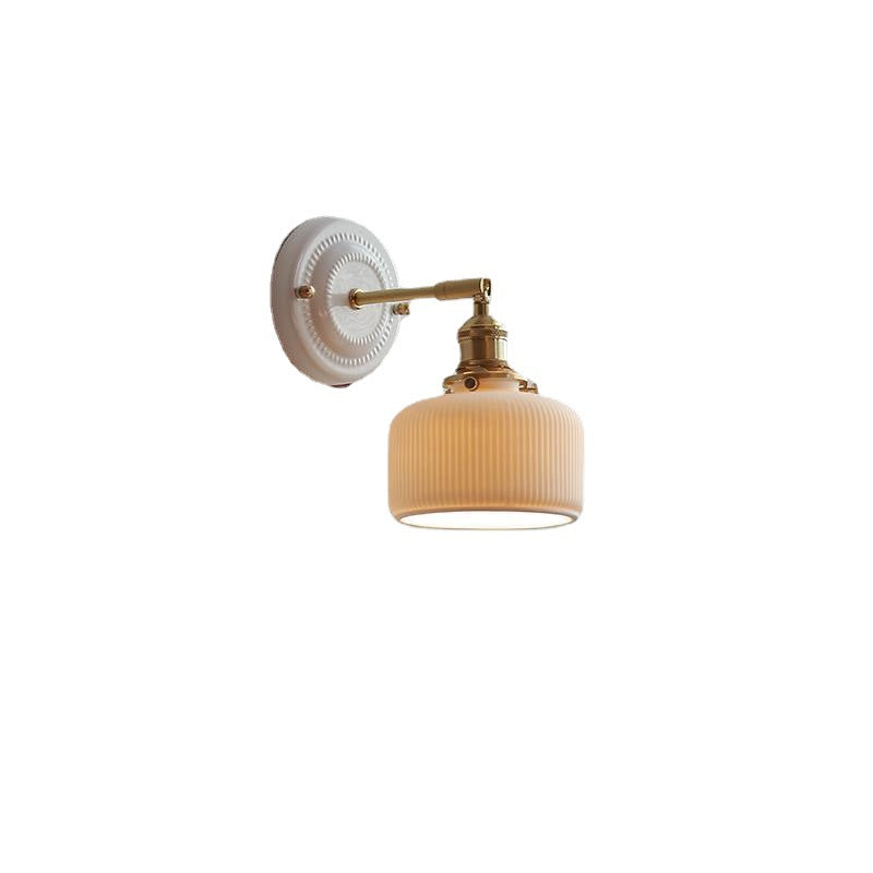 Traditional Vintage Round Wall Sconce Lamp Ceramic Brass 1-Light