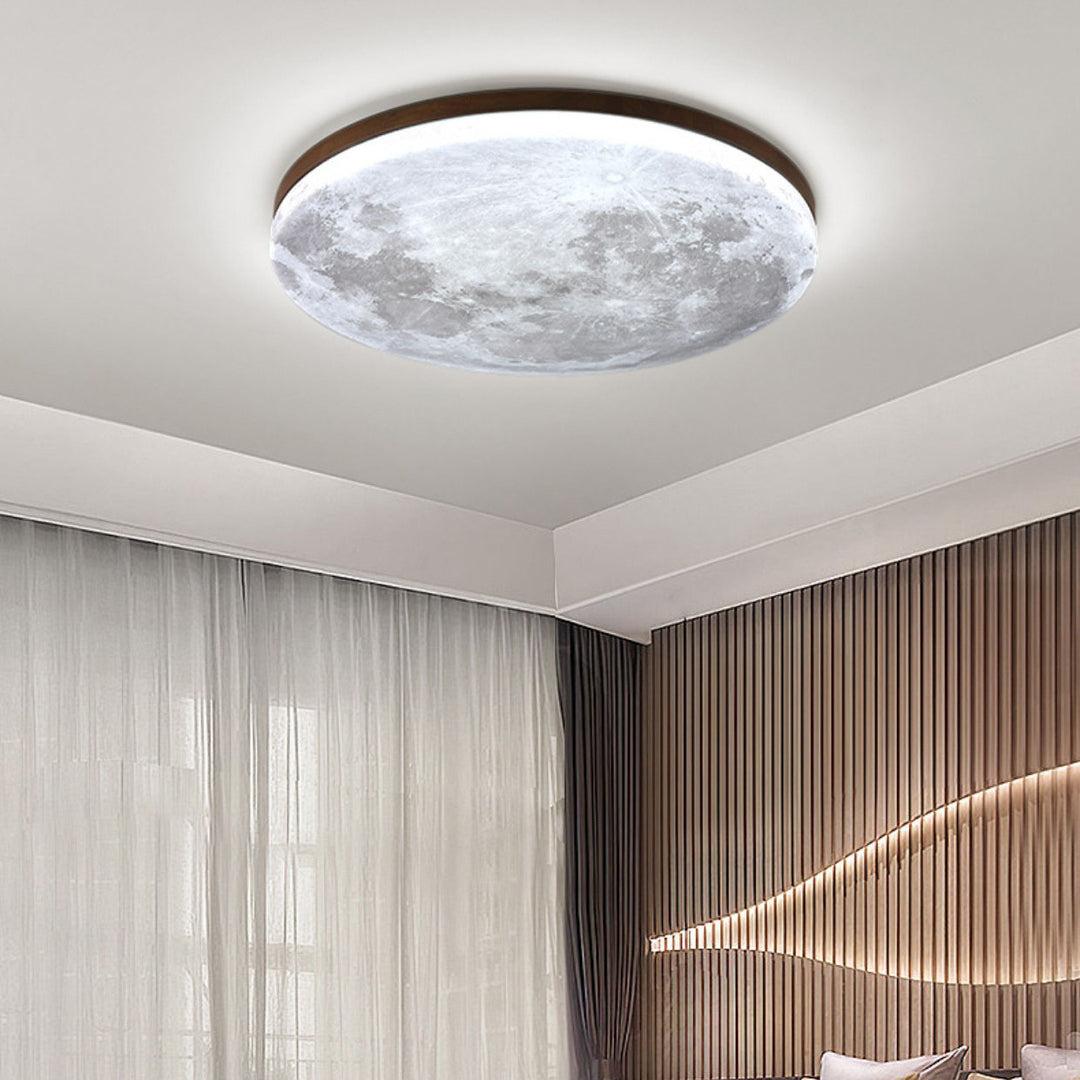 Moon round ceiling light seen from below showing the full lunar face