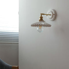 Traditional Vintage Round Wall Sconce Lamp Ceramic Brass 1-Light