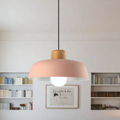 Lampsmodern-UK Nordic Wooden Pendant Light Aluminum Accents D11.8 H5.5in