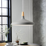 Nordic Wood and Aluminum Pendant Light with a Tapered Shade
