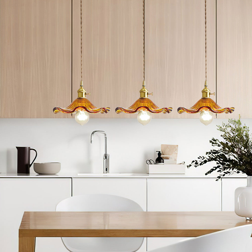 Lampsmodern-UK Stylish Hibiscus Glass Pendant Light Fluted Shade 9.05in×4.72in