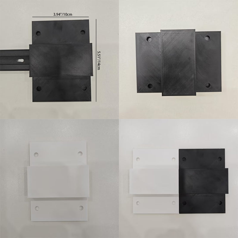 Black and white connector mounting plates for joining track sections