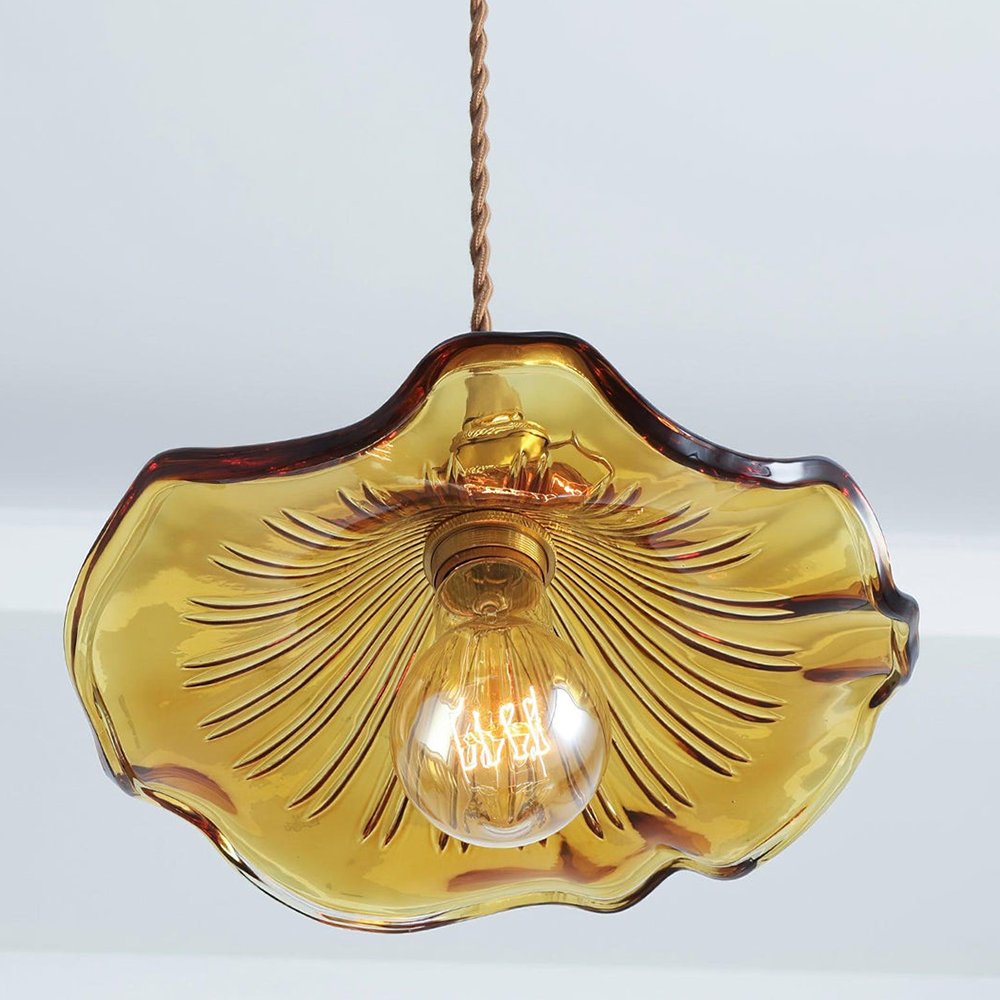 Lampsmodern-UK Stylish Hibiscus Glass Pendant Light Fluted Shade 9.05in×4.72in