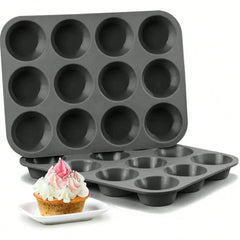 12 Cup Silicone Muffin Pan - Non Stick Cupcake Baking Tray - 12 Cup Muffin Pan - Hurbane Home