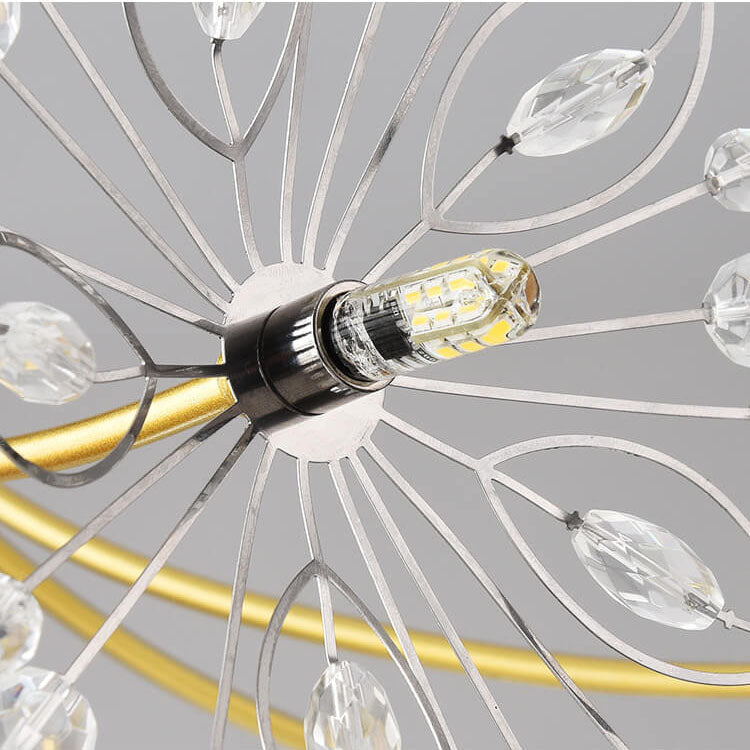 Extreme close-up of a G4 LED bulb set among clear glass petals