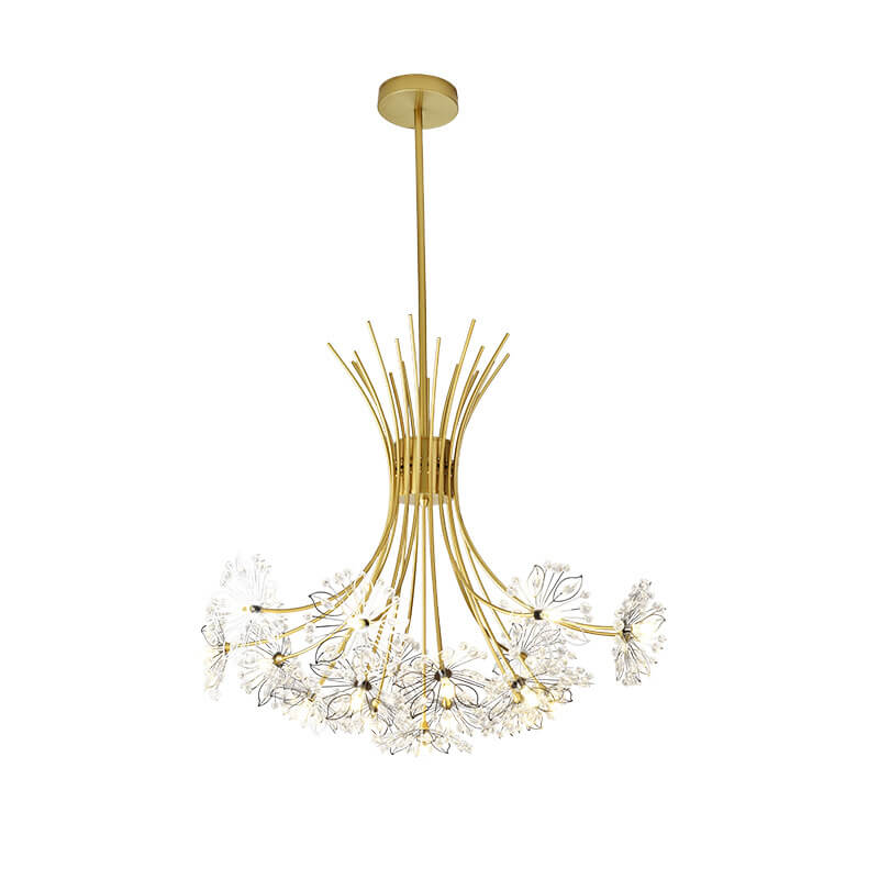 Gold sputnik dandelion chandelier on a plain studio-white background