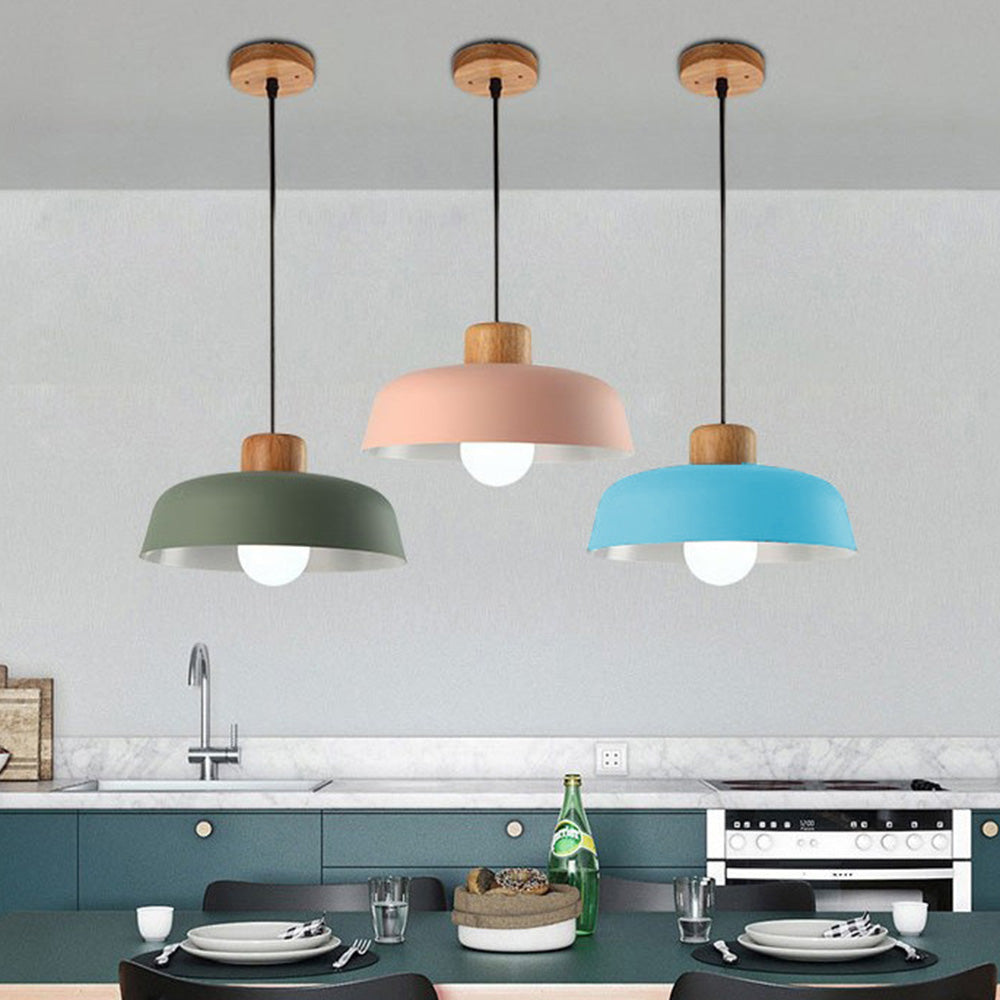 Lampsmodern-UK Nordic Wooden Pendant Light Aluminum Accents D11.8 H5.5in