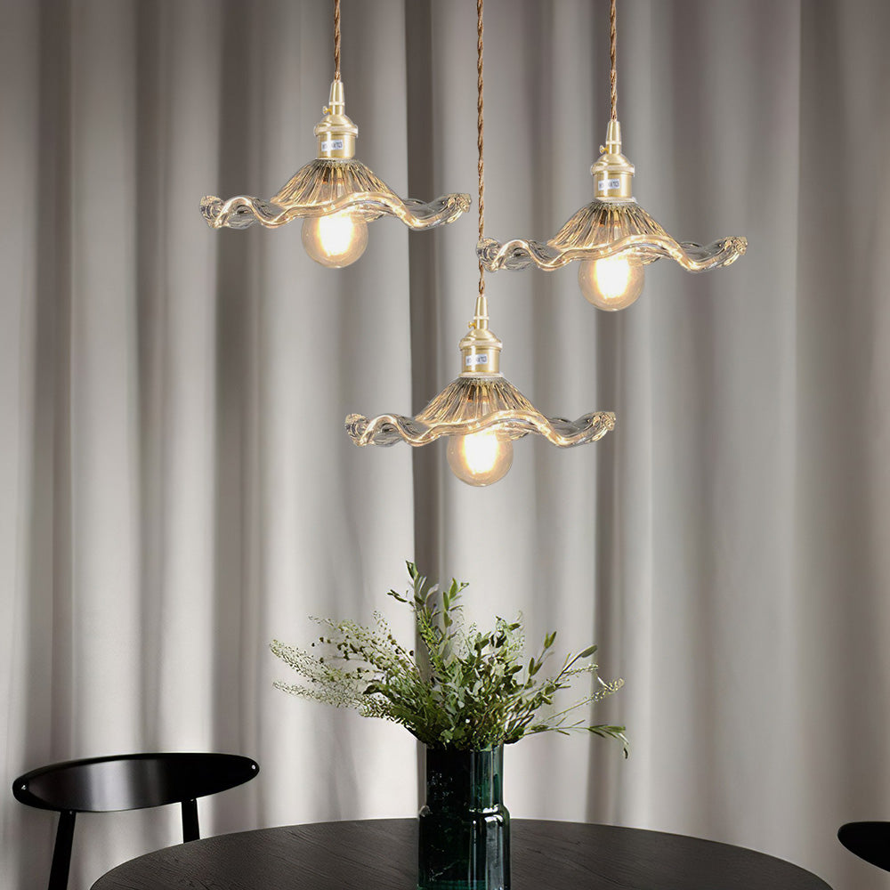Lampsmodern-UK Stylish Hibiscus Glass Pendant Light Fluted Shade 9.05in×4.72in