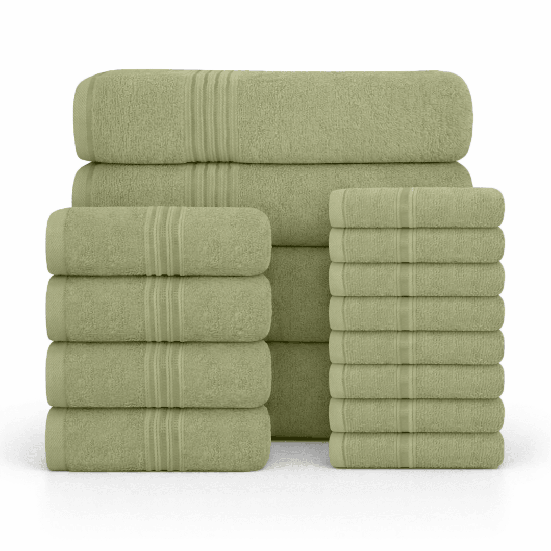 16 Piece Cotton Bath Towel Set - Plush, Absorbent, Quick - Drying Luxury - Bath Towels - Hurbane Home