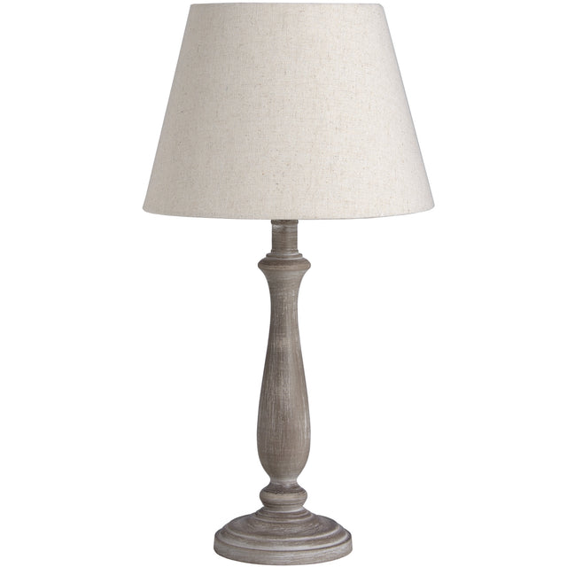 Whitewash Wooden Teos Table Lamp with Linen Shade Rustic Charm