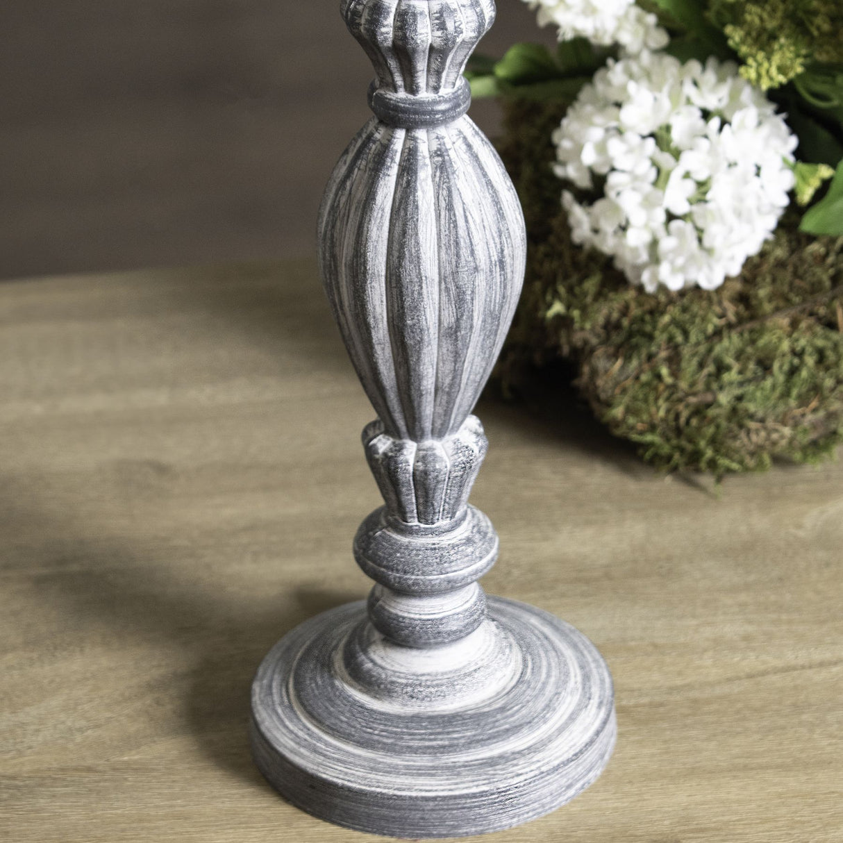 Weathered Wood Aegina Table Lamp with Linen Shade, E14