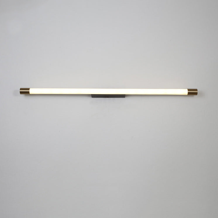Neutral white LED tube sconce lit against a plain studio background