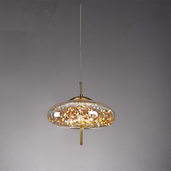 Amber Glass Pendant Light with a Starry LED Cluster