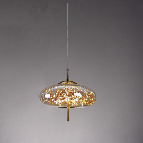 Amber Glass Pendant Light with a Starry LED Cluster