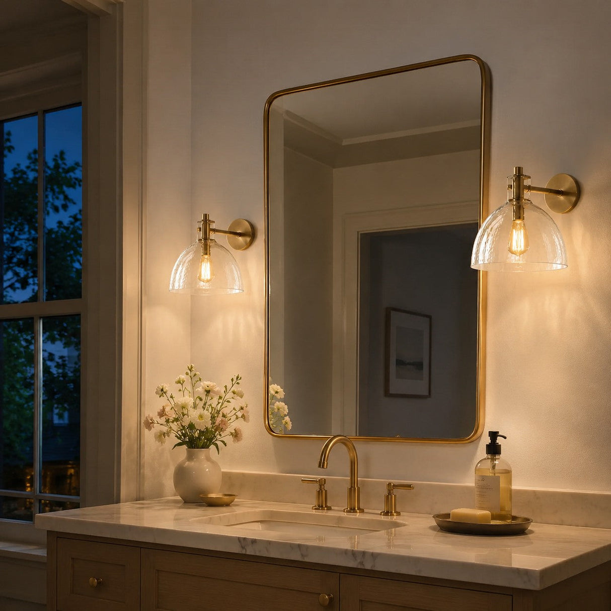 Brass seeded glass dome sconce detail view 14 showing finish and construction