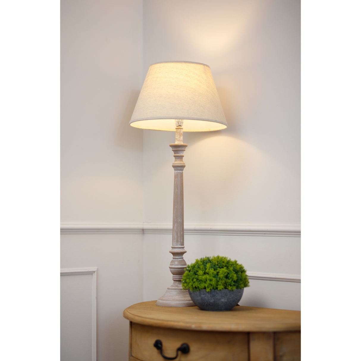 Leptis Magna Rustic Grey-Washed Wooden Table Lamp with Linen Shade