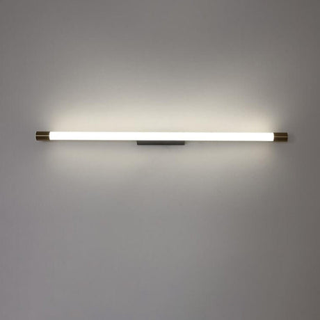 Detail of the black rectangular mounting backplate on the wall sconce
