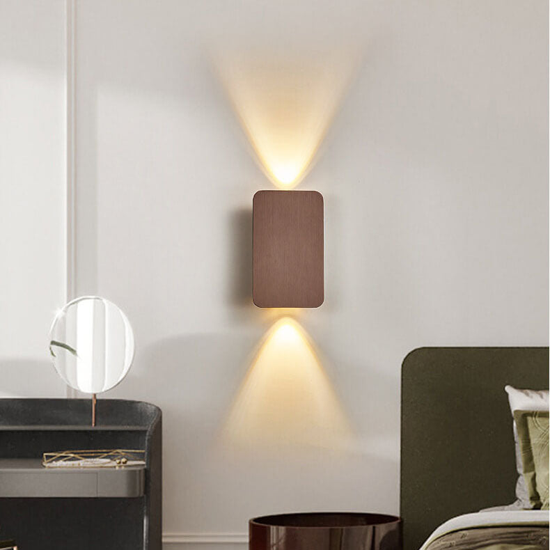 Rectangular aluminium wall sconce viewed straight on