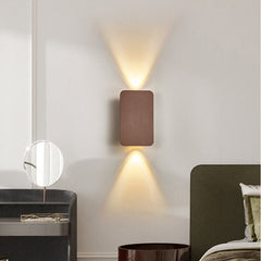 Rectangular aluminium wall sconce viewed straight on