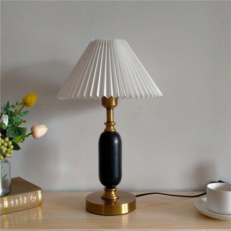 Table lamp brass base and lower column shown in close detail