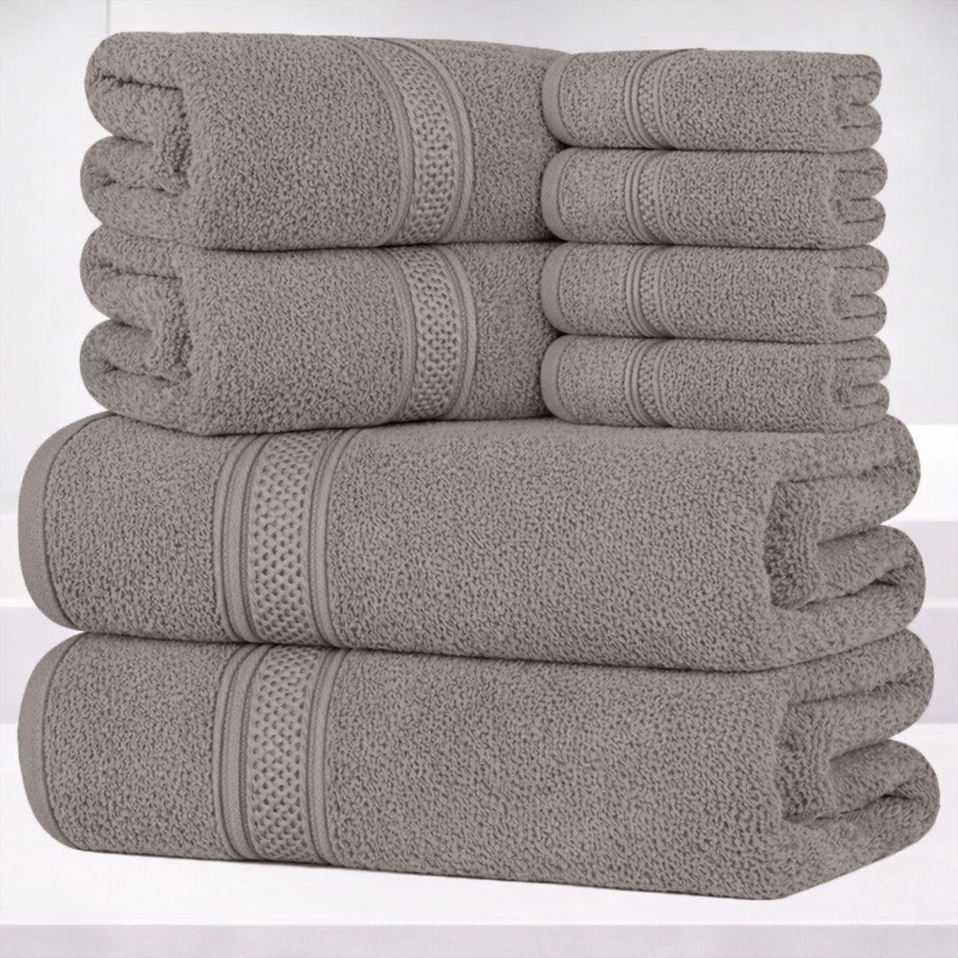 8-Piece Fancy Cotton Towel Set – Ultra Soft, Quick-Dry & Highly Absorbent