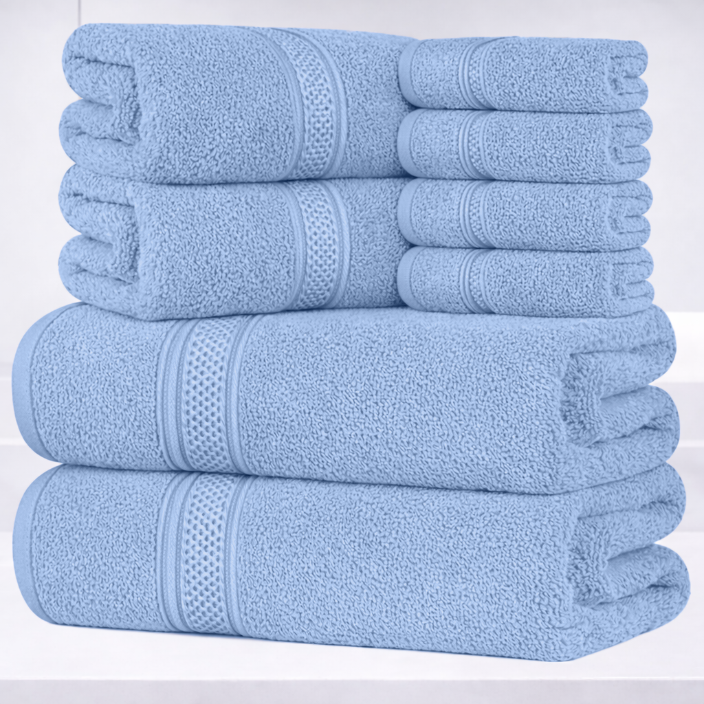 8-Piece Fancy Cotton Towel Set – Ultra Soft, Quick-Dry & Highly Absorbent