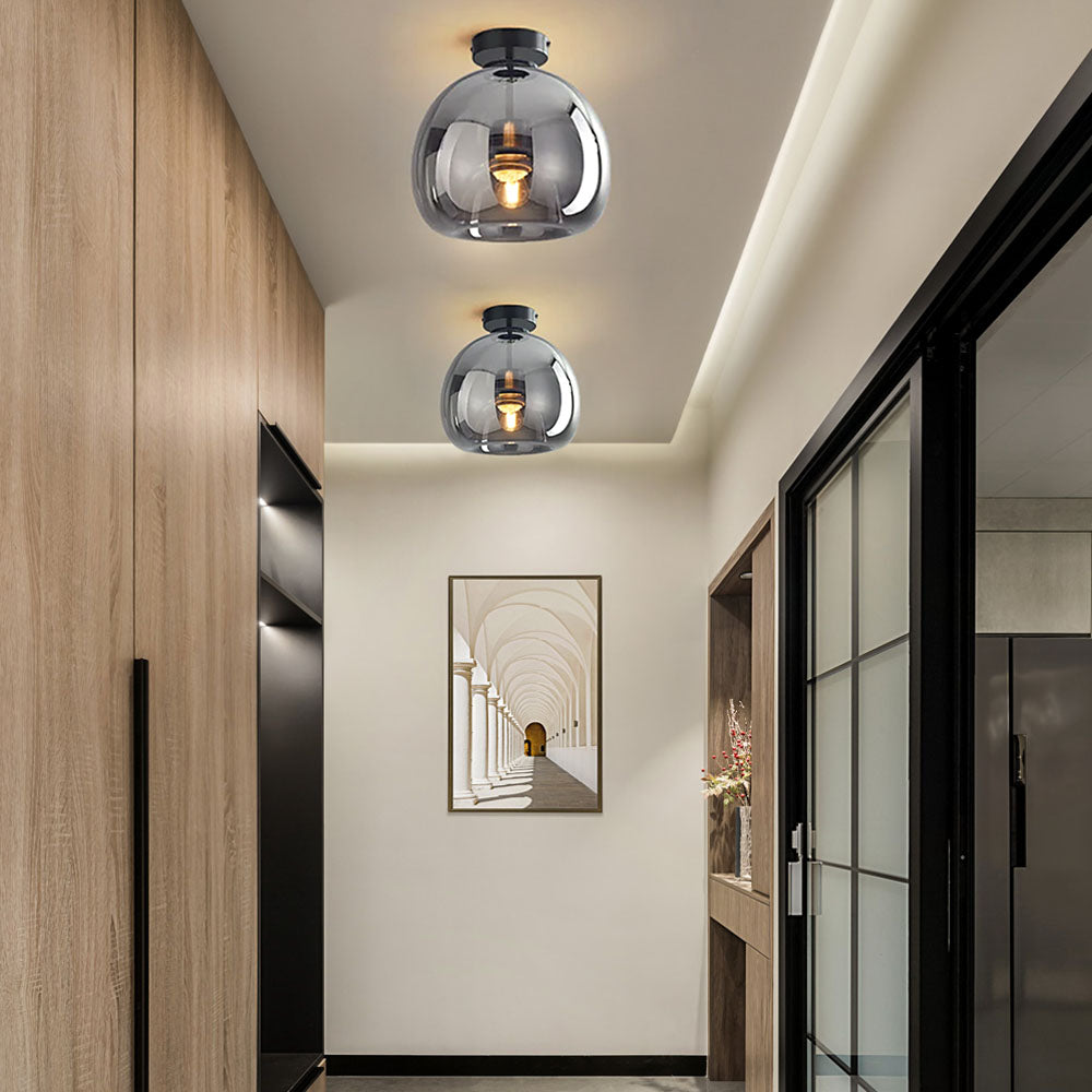 Lampsmodern-UK Retro Copper Glass Ceiling Light Semi-Flush 9.8in