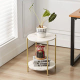 2 Tier Round Side Table - Folding End Table With USB Port - Marble End Table - Hurbane Home