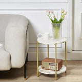 2 Tier Round Side Table - Folding End Table With USB Port - Marble End Table - Hurbane Home