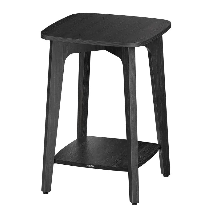 2 Tier Side Tables - Charcoal Gray Square End Nightstand With Shelf - Wooden End Table - Hurbane Home