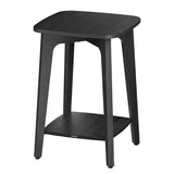 2 Tier Side Tables - Charcoal Gray Square End Nightstand With Shelf - Wooden End Table - Hurbane Home