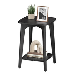 2 Tier Side Tables - Charcoal Gray Square End Nightstand With Shelf - Wooden End Table - Hurbane Home