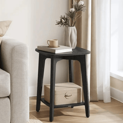 2 Tier Side Tables - Charcoal Gray Square End Nightstand With Shelf - Wooden End Table - Hurbane Home