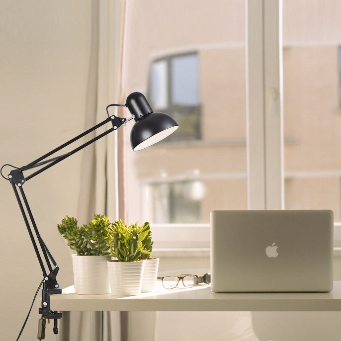 Retractable swing arm clip lamp shown fully extended on a plain background