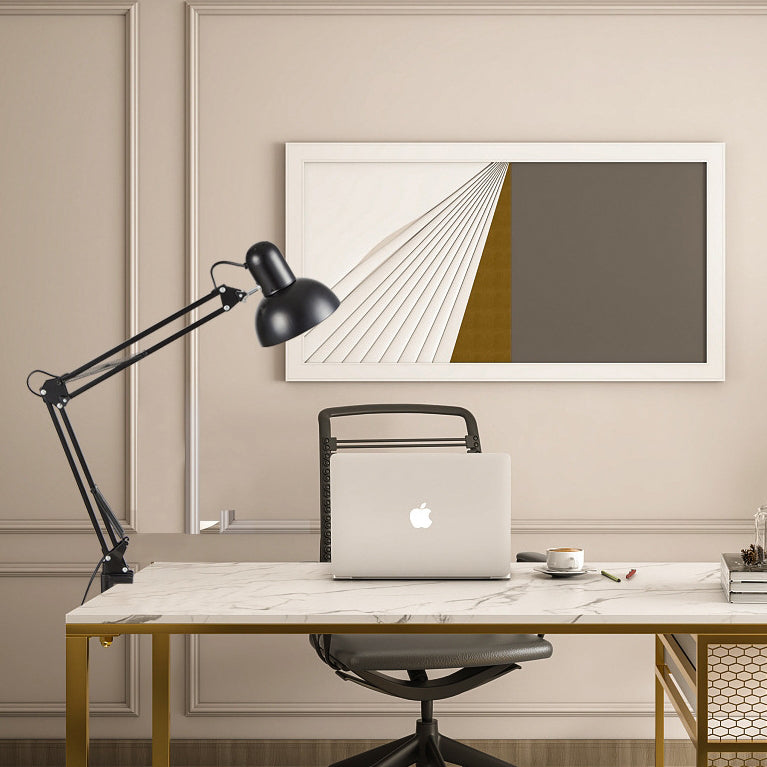 Swing arm clip lamp folded down against itself