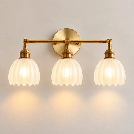 Rotatable Lotus Glass Shade Copper Arm Wall Sconce