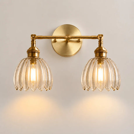Rotatable Lotus Glass Shade Copper Arm Wall Sconce